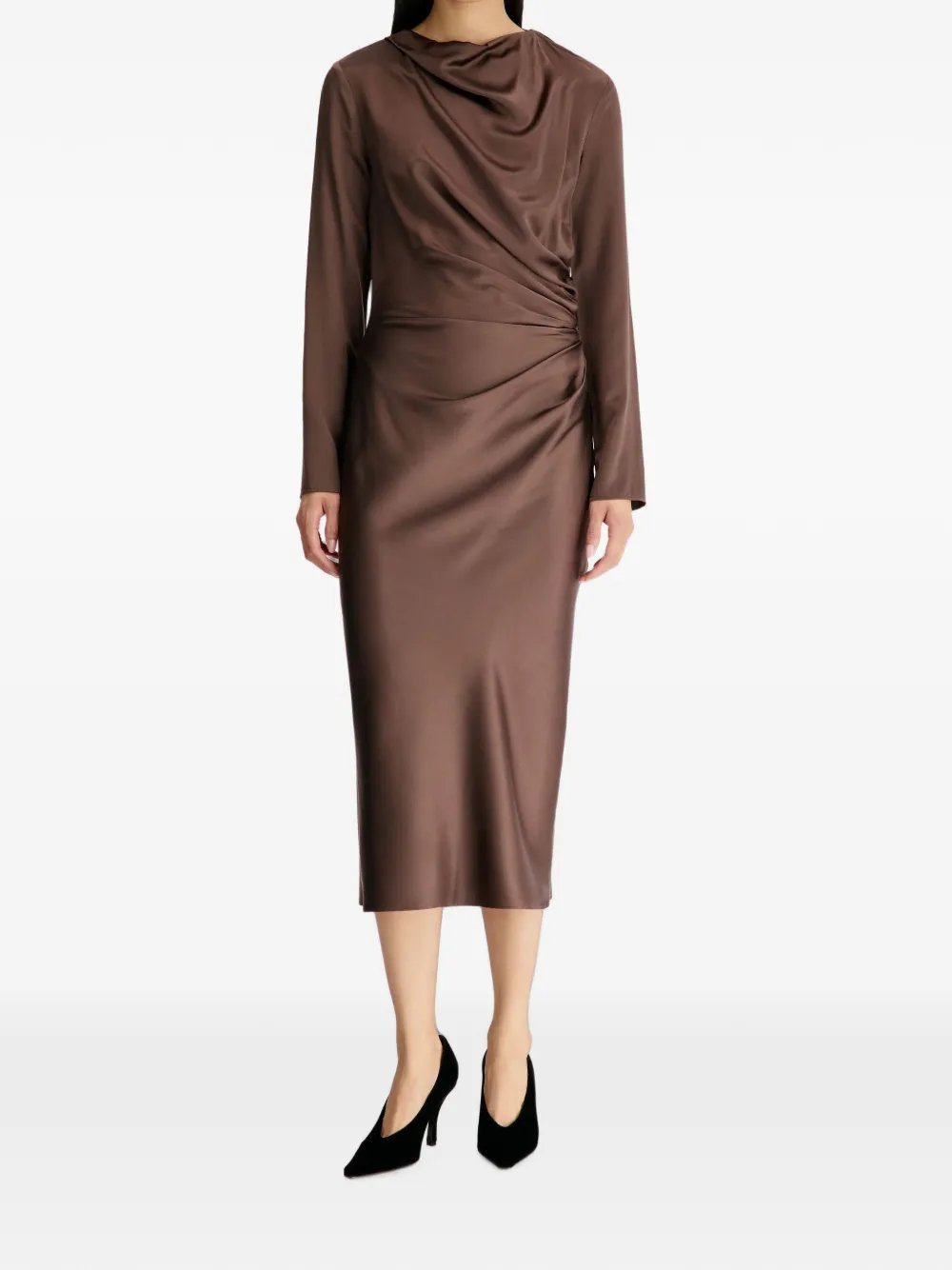 Fabio draped satin midi dress FABIO BROWN BROWN LOULOU DE SAISON 