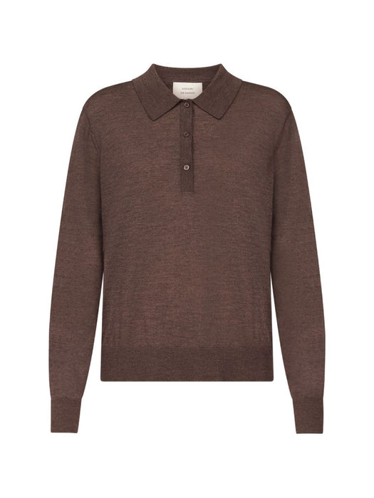 MILES Long-sleeve fine knit polo top MILES BROWN MELANGE BROWN LOULOU DE SAISON 