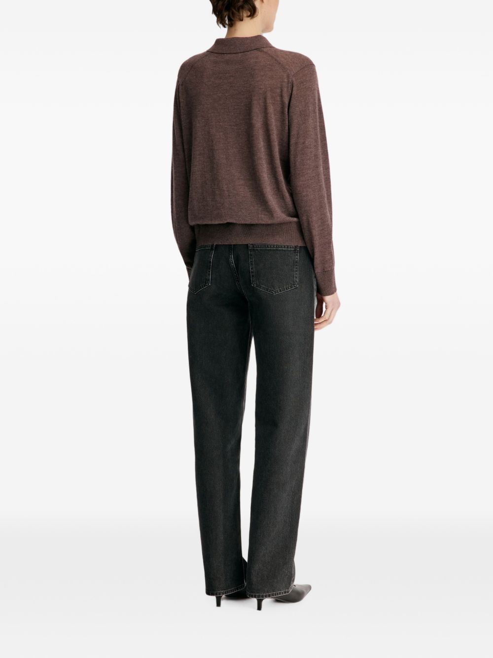 MILES Long-sleeve fine knit polo top MILES BROWN MELANGE BROWN LOULOU DE SAISON 