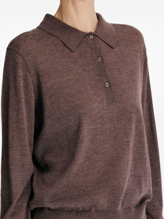 MILES Long-sleeve fine knit polo top MILES BROWN MELANGE BROWN LOULOU DE SAISON 