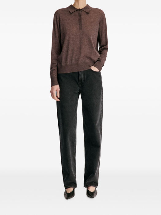 MILES Long-sleeve fine knit polo top MILES BROWN MELANGE BROWN LOULOU DE SAISON 
