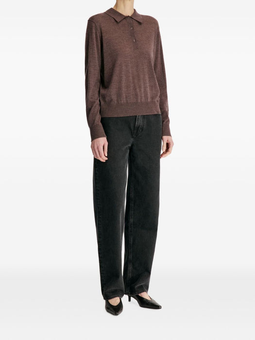 MILES Long-sleeve fine knit polo top MILES BROWN MELANGE BROWN LOULOU DE SAISON 