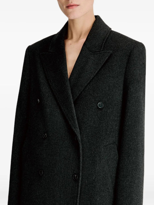 Double-breasted peak-lapel coat ROSCO LDS ANTHRACITE MELANGE LOULOU DE SAISON 
