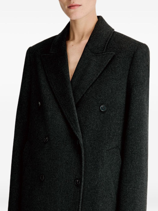 Double-breasted peak-lapel coat ROSCO LDS ANTHRACITE MELANGE LOULOU DE SAISON 