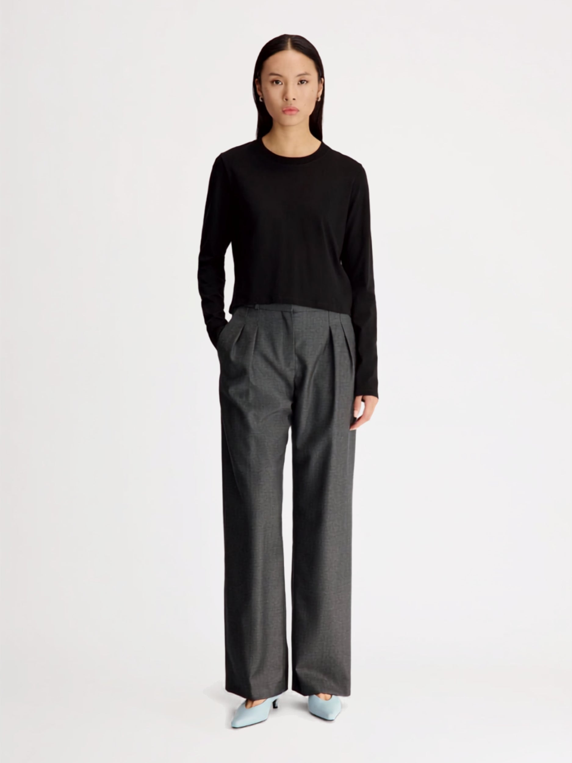 Virgin wool pleated trousers SBIRU LDS ANTHRACITE MELANGE LOULOU DE SAISON 