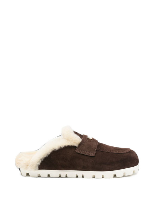 Shearling-lined suede flat mules 5D058E F D010 Z0GF0003 MIU MIU 