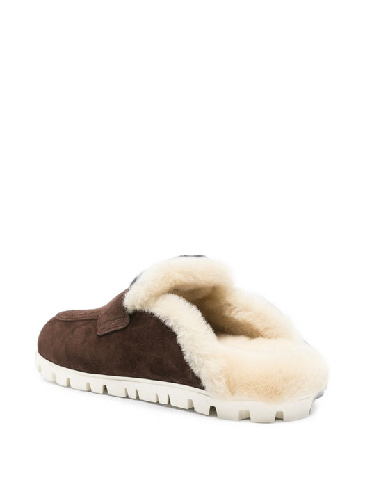 Shearling-lined suede flat mules 5D058E F D010 Z0GF0003 MIU MIU 