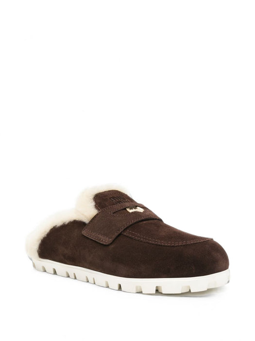 Shearling-lined suede flat mules 5D058E F D010 Z0GF0003 MIU MIU 