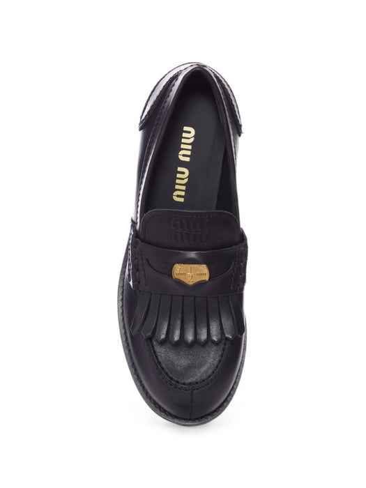 Fringed logo-detail loafers 5D747E F 020 5ODF0002 MIU MIU 