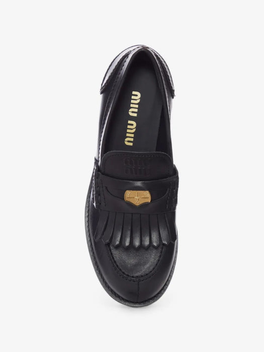 Fringed logo-detail loafers 5D747E F 020 5ODF0002 MIU MIU 