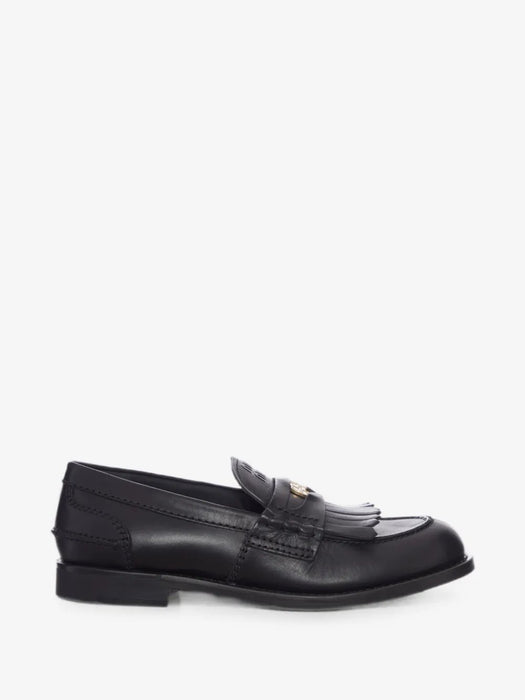 Fringed logo-detail loafers 5D747E F 020 5ODF0002 MIU MIU 