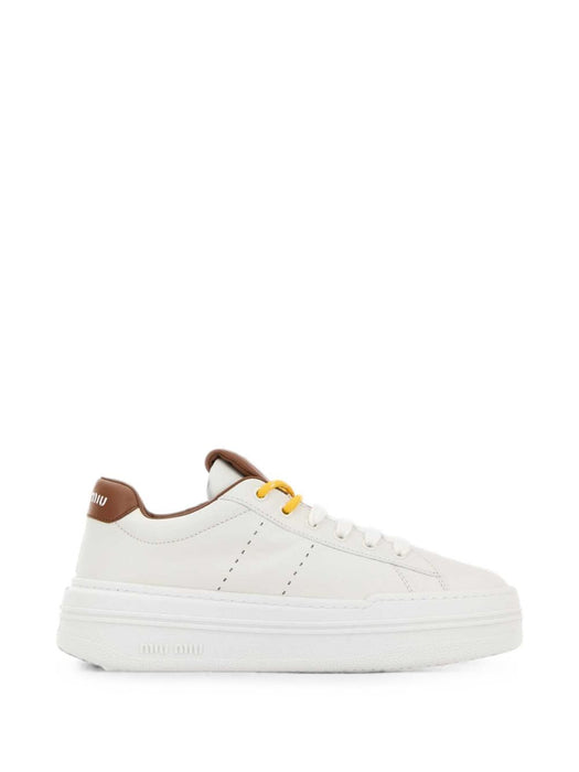 Logo-print leather sneakers 5E710E F 050 3L48F0TPR MIU MIU 