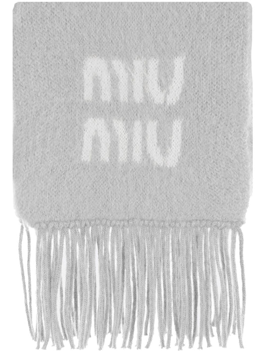 Logo-jacquard fringed scarf 5FS062 2CQDF0031 MIU MIU 