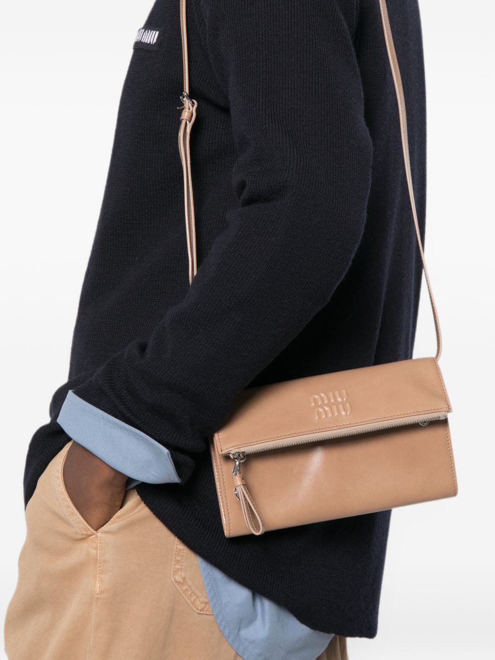 Logo-embossed leather cross body bag 5MT048 2A44F0770 MIU MIU 