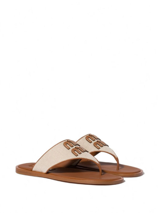 Canvas and leather thong sandals 5Y605E F 005 Q1DF062F MIU MIU 