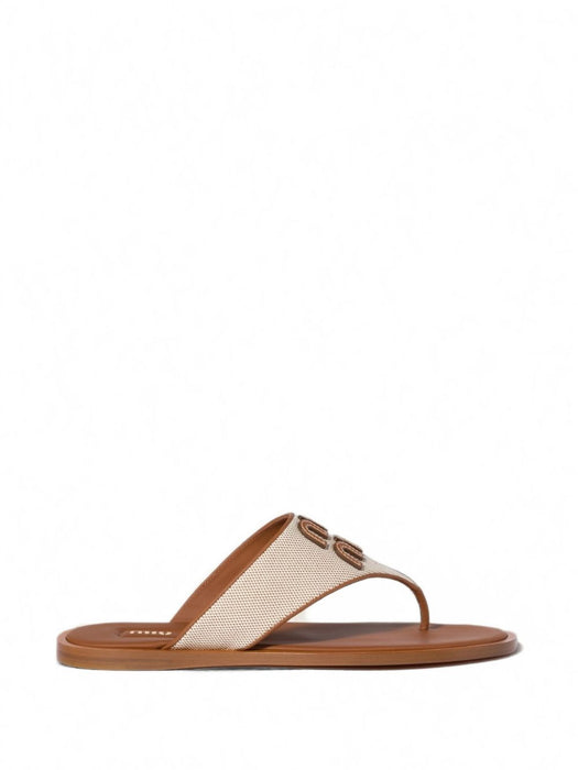Canvas and leather thong sandals 5Y605E F 005 Q1DF062F MIU MIU 