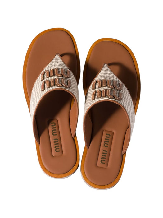 Canvas and leather thong sandals 5Y605E F 005 Q1DF062F MIU MIU 
