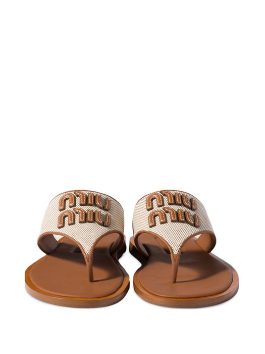 Canvas and leather thong sandals 5Y605E F 005 Q1DF062F MIU MIU 