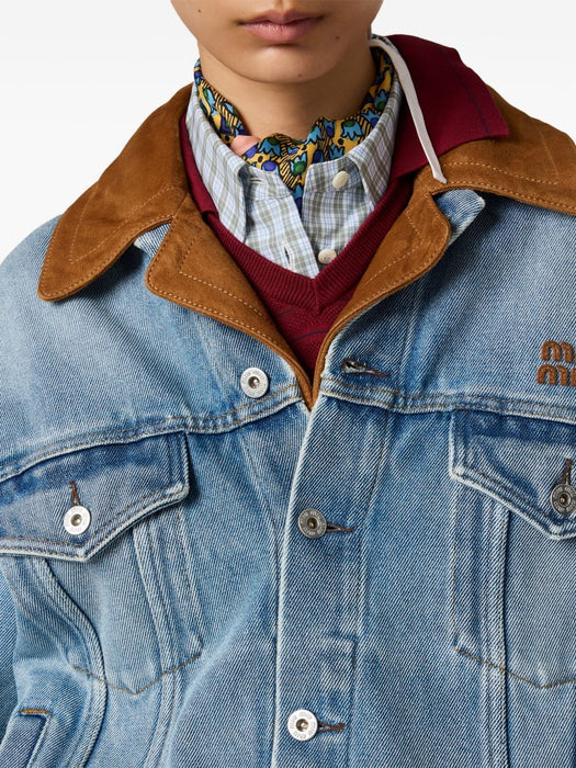 Washed denim and suede blouson jacket GWB313 S OOO 196YF0013 MIU MIU 