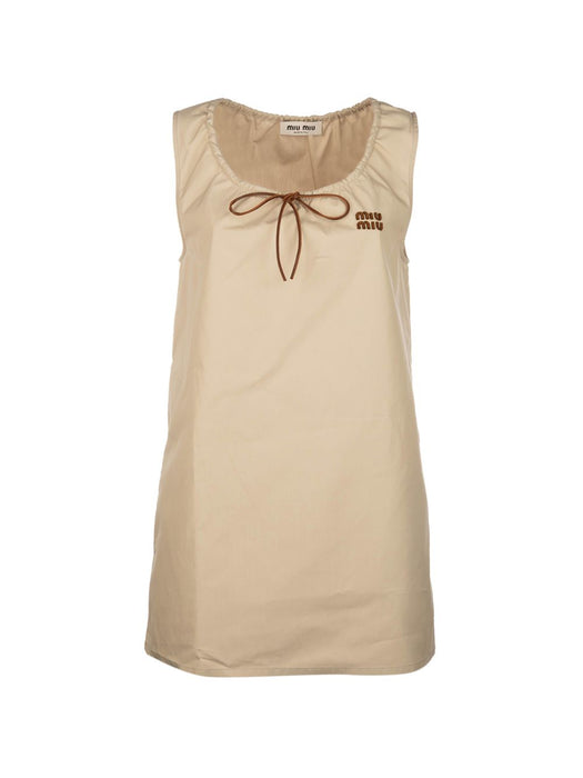 Bow-detail logo-patch mini dress MF6414 S OOO 12NSF0A08 MIU MIU 