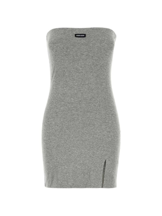 Logo-patch strapless mini dress MJA927 S OOO 192CF0031 MIU MIU 