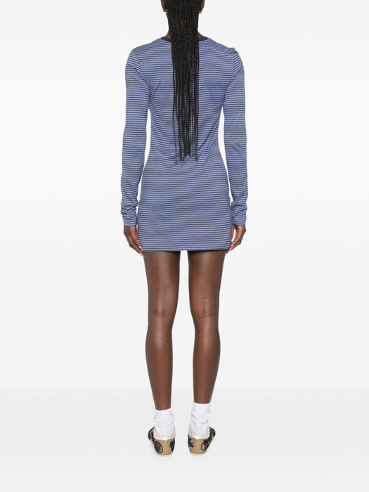 striped-pattern logo-patch mini dress MJA930 S OOO 14RTF0G6N MIU MIU 