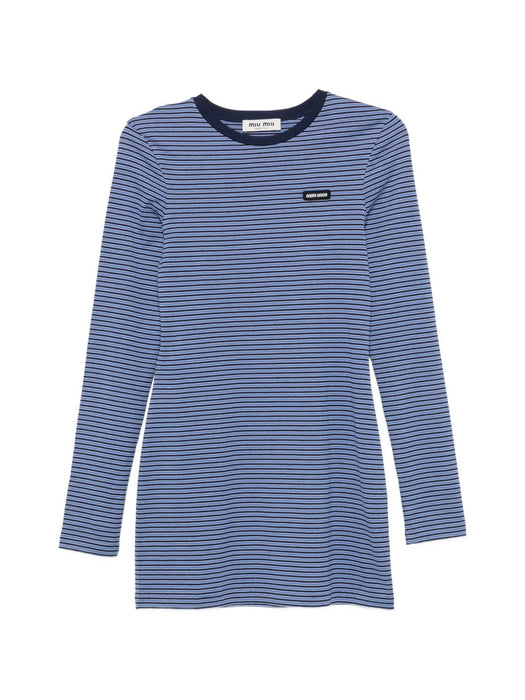 striped-pattern logo-patch mini dress MJA930 S OOO 14RTF0G6N MIU MIU 