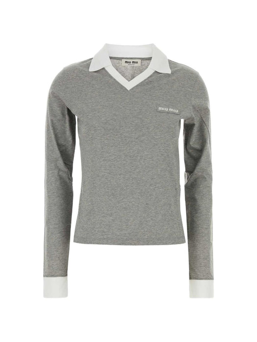 Buttonless polo shirt with logo MJLA57 192QF052N MIU MIU 