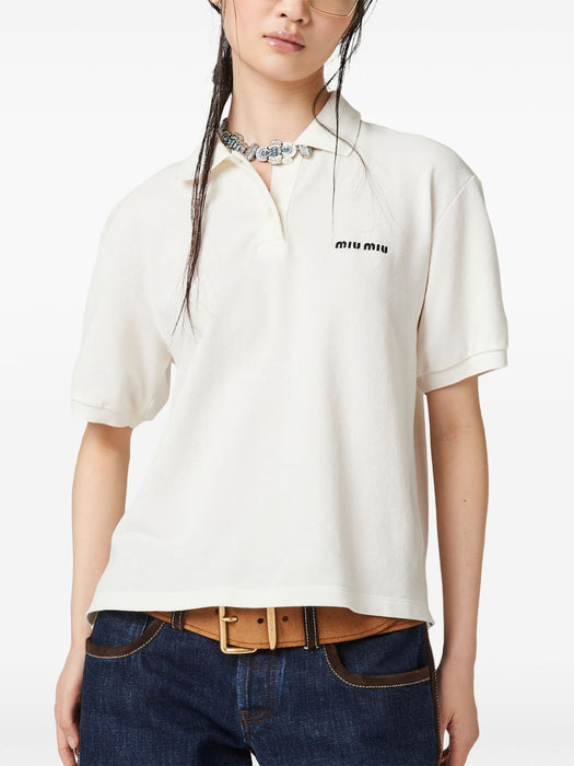 Logo-print short-sleeve polo top MJN535 S OOO 14RWF0009 MIU MIU 