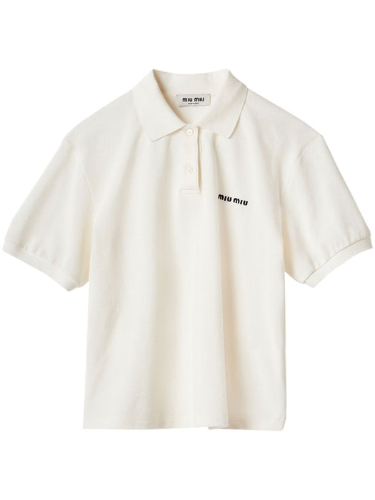 Logo-print short-sleeve polo top MJN535 S OOO 14RWF0009 MIU MIU 
