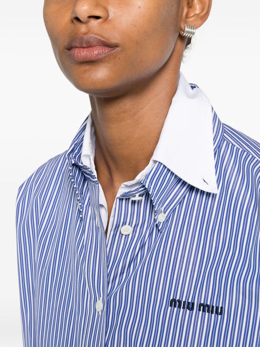 Blue Striped Cotton Shirt with Thread Embroidery MK2047 S OOO 195DF098Z MIU MIU 