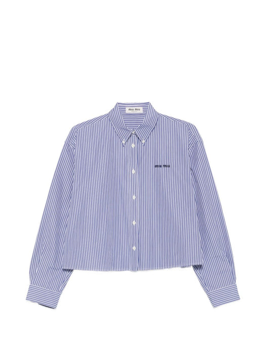 Blue Striped Cotton Shirt with Thread Embroidery MK2047 S OOO 195DF098Z MIU MIU 