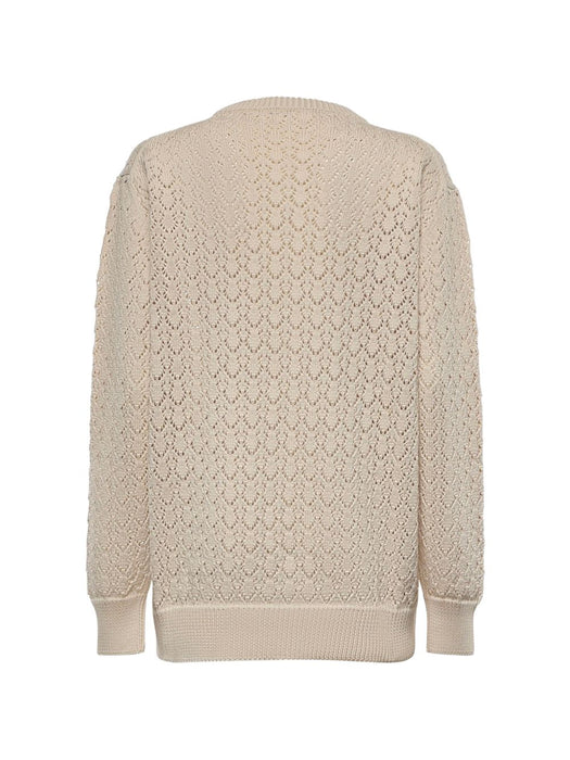 Pointelle-knit logo-patch sweater MML05Z 191AF0304 MIU MIU 