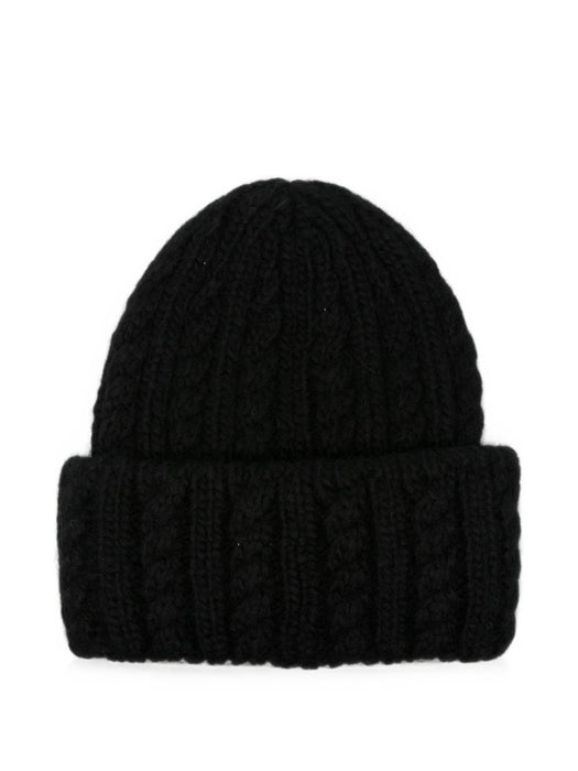 Cable-knit logo-patch beanie hat L2093 3B00031 - N0403 999 MONCLER 
