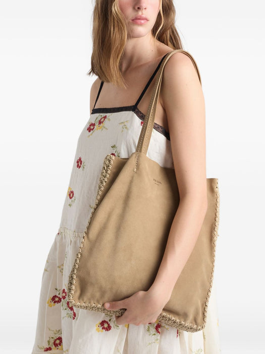 Large suede and crochet tote bag 1BG658 VOOO 2FP1F0F24 PRADA 
