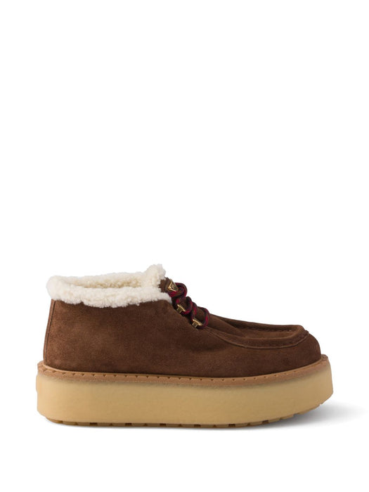 Shearling-trim platform lace-up shoes 1E630O F ZD50 JFTF0324 PRADA 