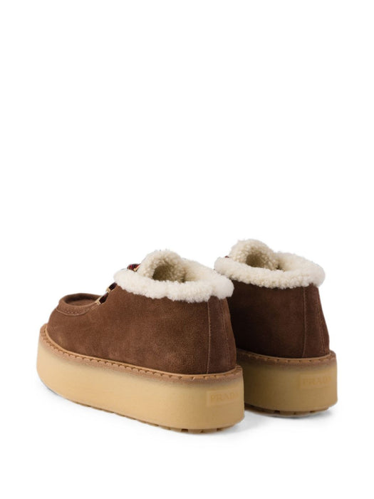 Shearling-trim platform lace-up shoes 1E630O F ZD50 JFTF0324 PRADA 
