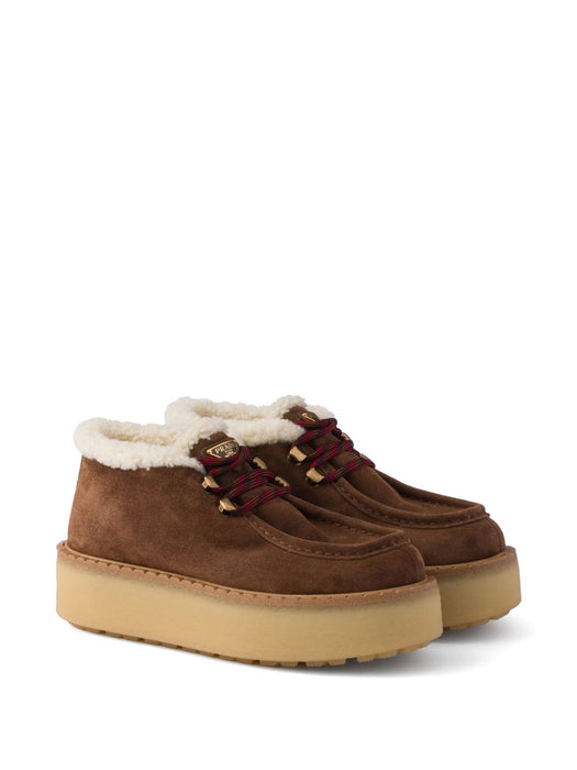 Shearling-trim platform lace-up shoes 1E630O F ZD50 JFTF0324 PRADA 