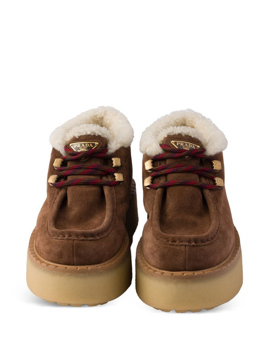 Shearling-trim platform lace-up shoes 1E630O F ZD50 JFTF0324 PRADA 