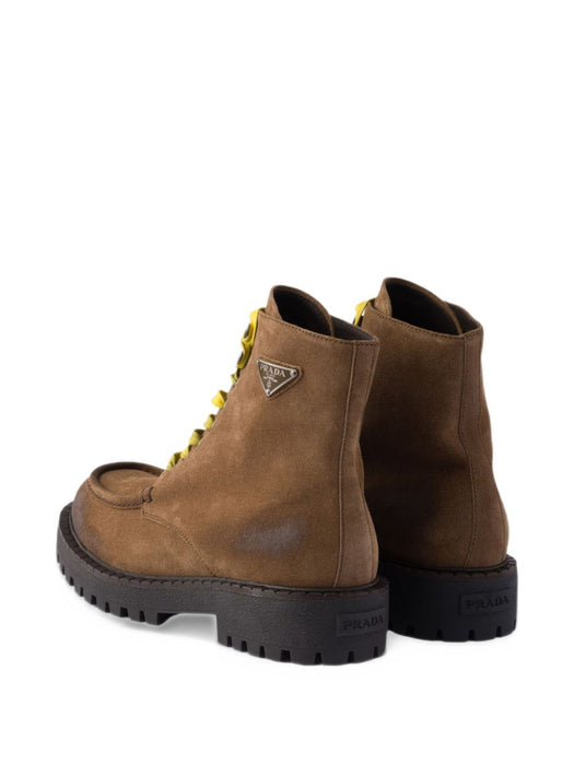 Aged suede lace-up ankle boots<BR/> 2TE214 F G001 0B2F0E2Q PRADA 