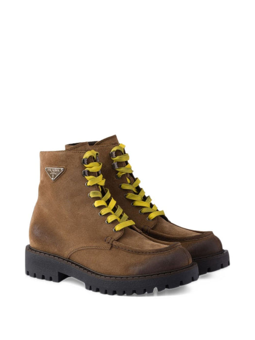 Aged suede lace-up ankle boots<BR/> 2TE214 F G001 0B2F0E2Q PRADA 