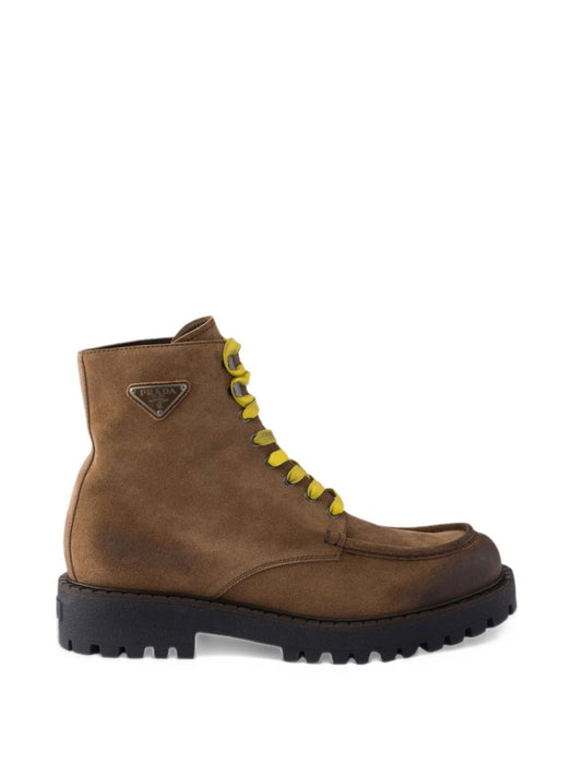 Aged suede lace-up ankle boots<BR/> 2TE214 F G001 0B2F0E2Q PRADA 