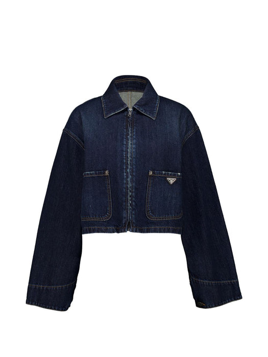 Logo-plaque cropped denim jacket GFB356 S OOO 19VIF0008 PRADA 