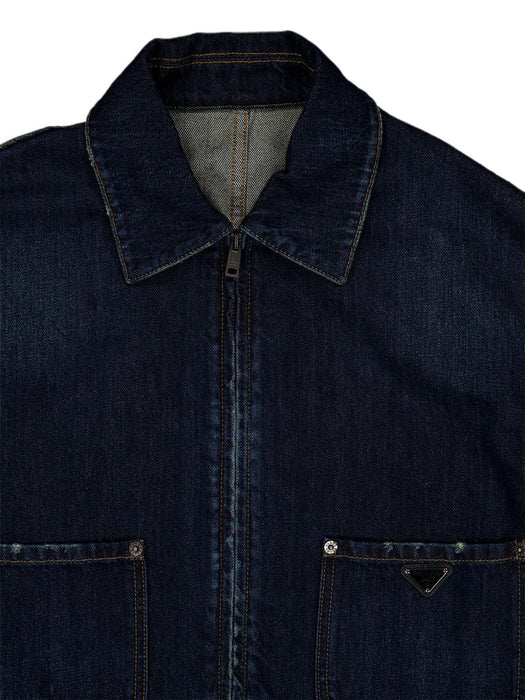 Logo-plaque cropped denim jacket GFB356 S OOO 19VIF0008 PRADA 