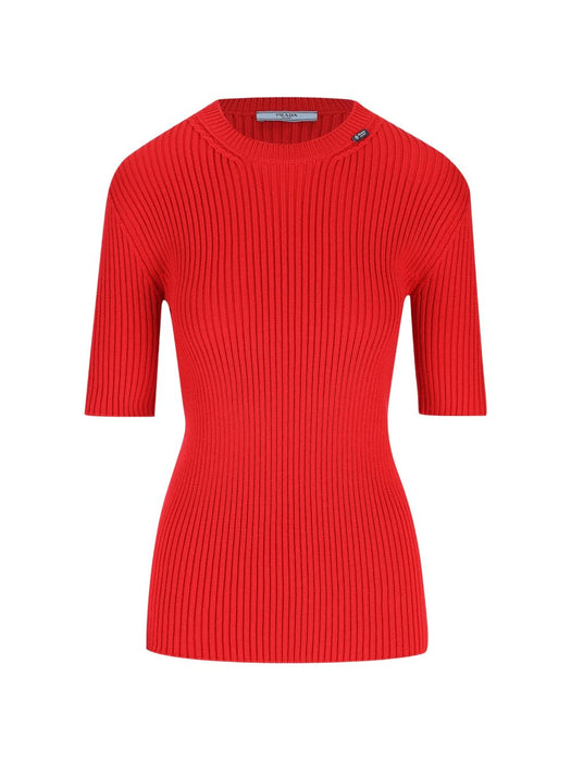 Short-sleeved ribbed knit wool sweater P24E3Q S OOO 6584F0011 PRADA 