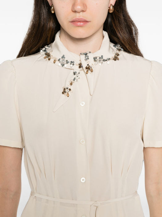 Crystal-embellished peplum-waist midi dress P3S89R S OOO 19ZWF0018 PRADA 