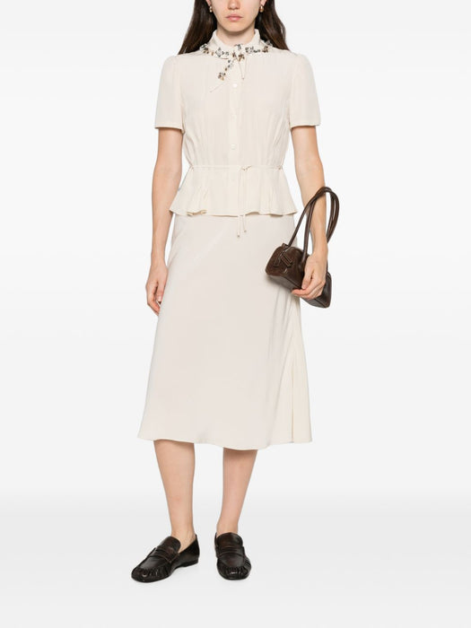 Crystal-embellished peplum-waist midi dress P3S89R S OOO 19ZWF0018 PRADA 