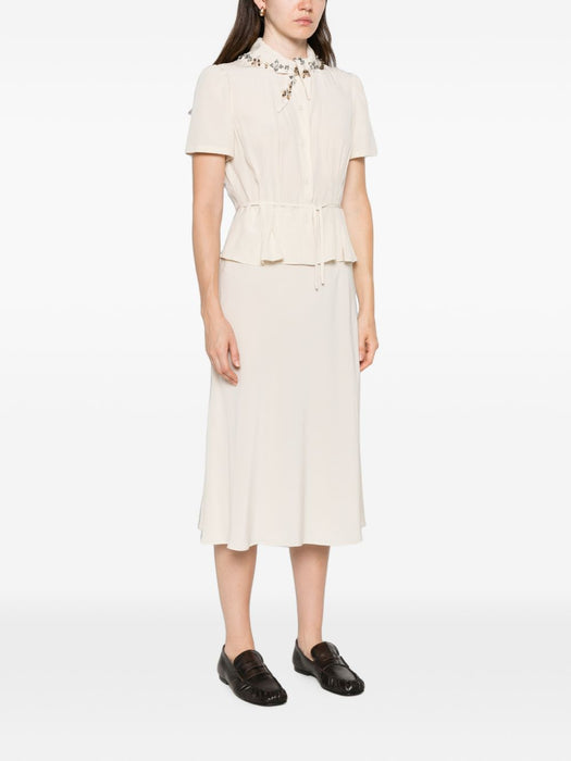 Crystal-embellished peplum-waist midi dress P3S89R S OOO 19ZWF0018 PRADA 