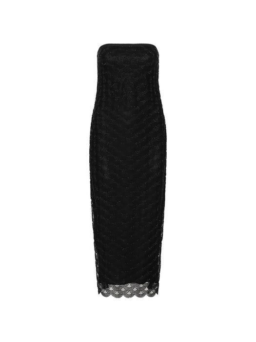 Black openwork midi dress 116289100  ROTATE 