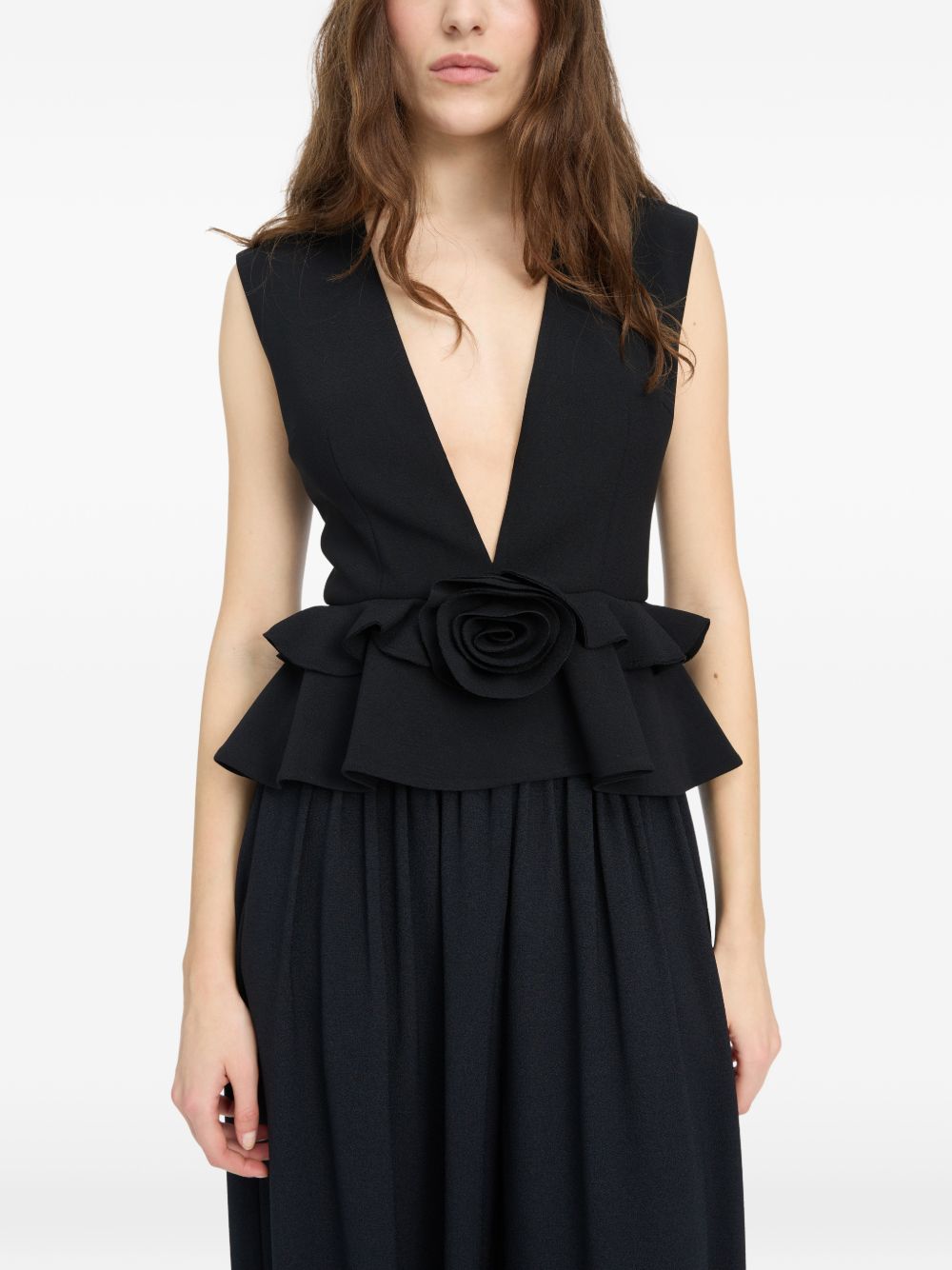 V-neck flower top black 116652100  ROTATE 